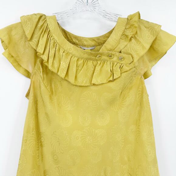 Leifsdottir Anthropologie 100% Silk Ruffle Blouse Gold Floral Texture Womens 0 - Picture 4 of 11